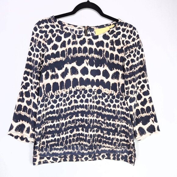Anthropologie Maeve Silk Blouse Womens Size Small Animal Print 3/4 Sleeve - Picture 1 of 11